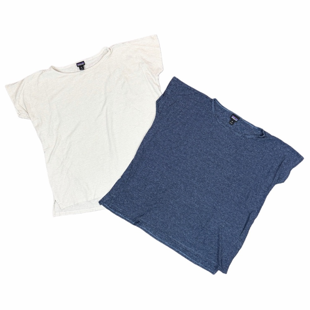 Patagonia Women’s XS Trail Harbor Short Sleeve Tees - Cream and Blue